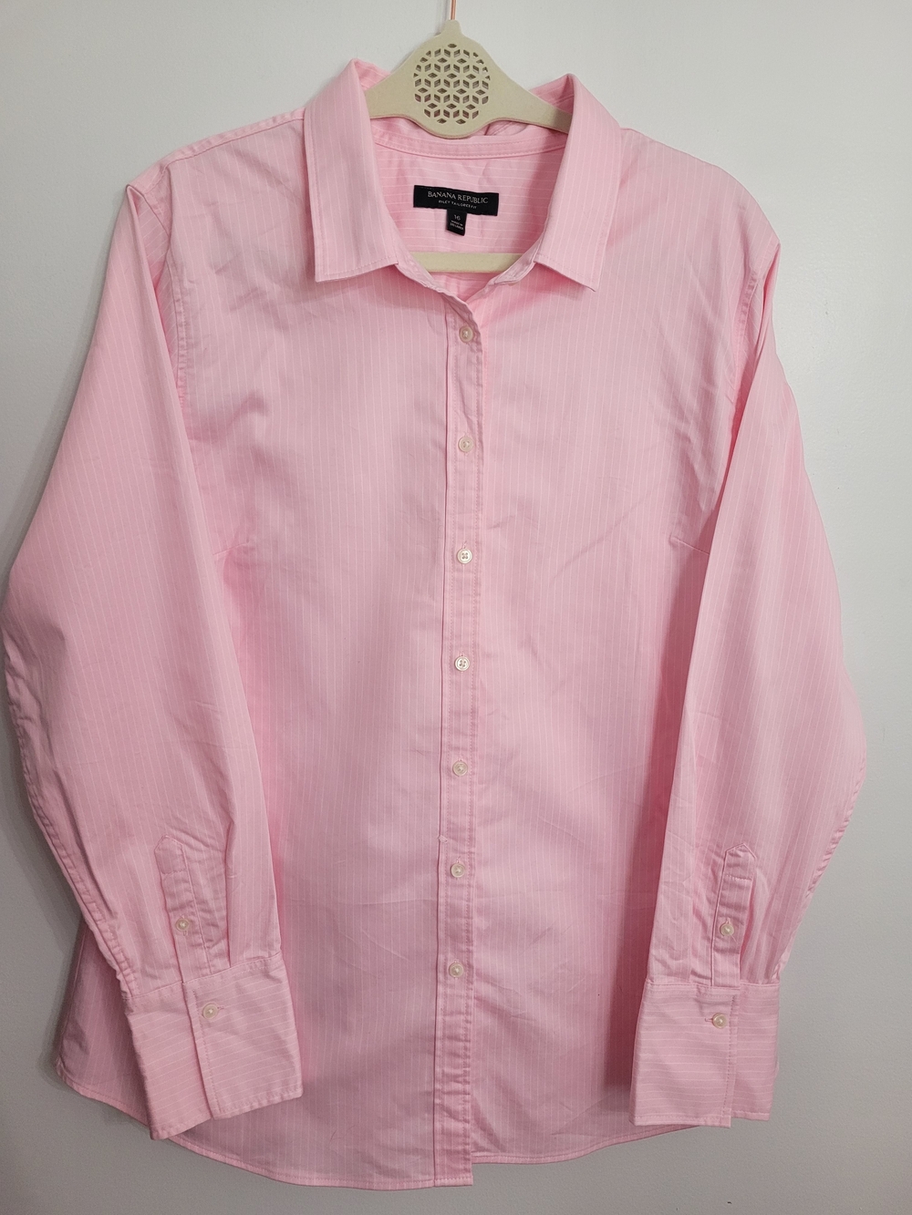 Banana Republic Womens Riley Tailored Fit Pink/White Striped Shirt 16